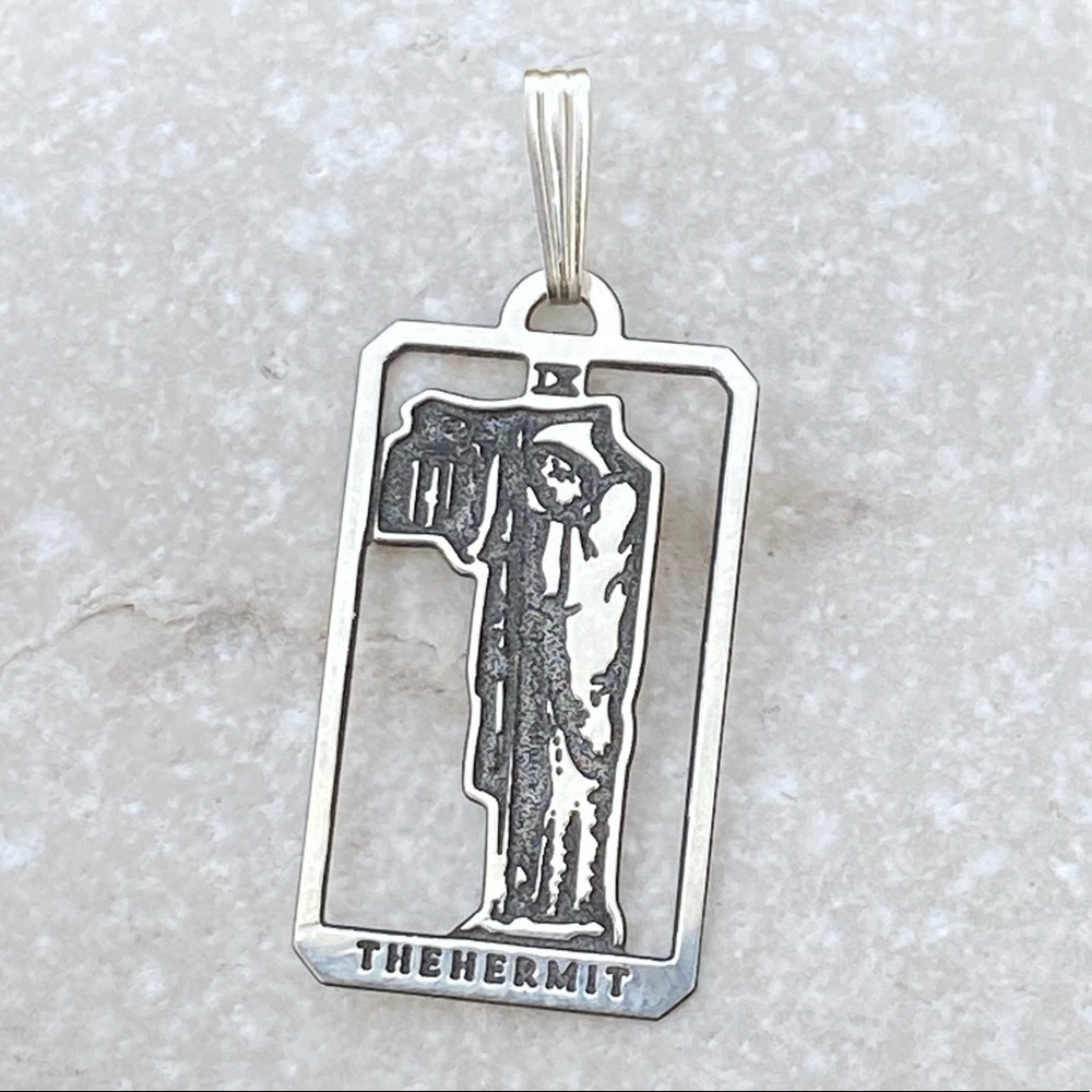 Hermit Tarot Card Pendant .925 Sterling Silver dainty Made in USA